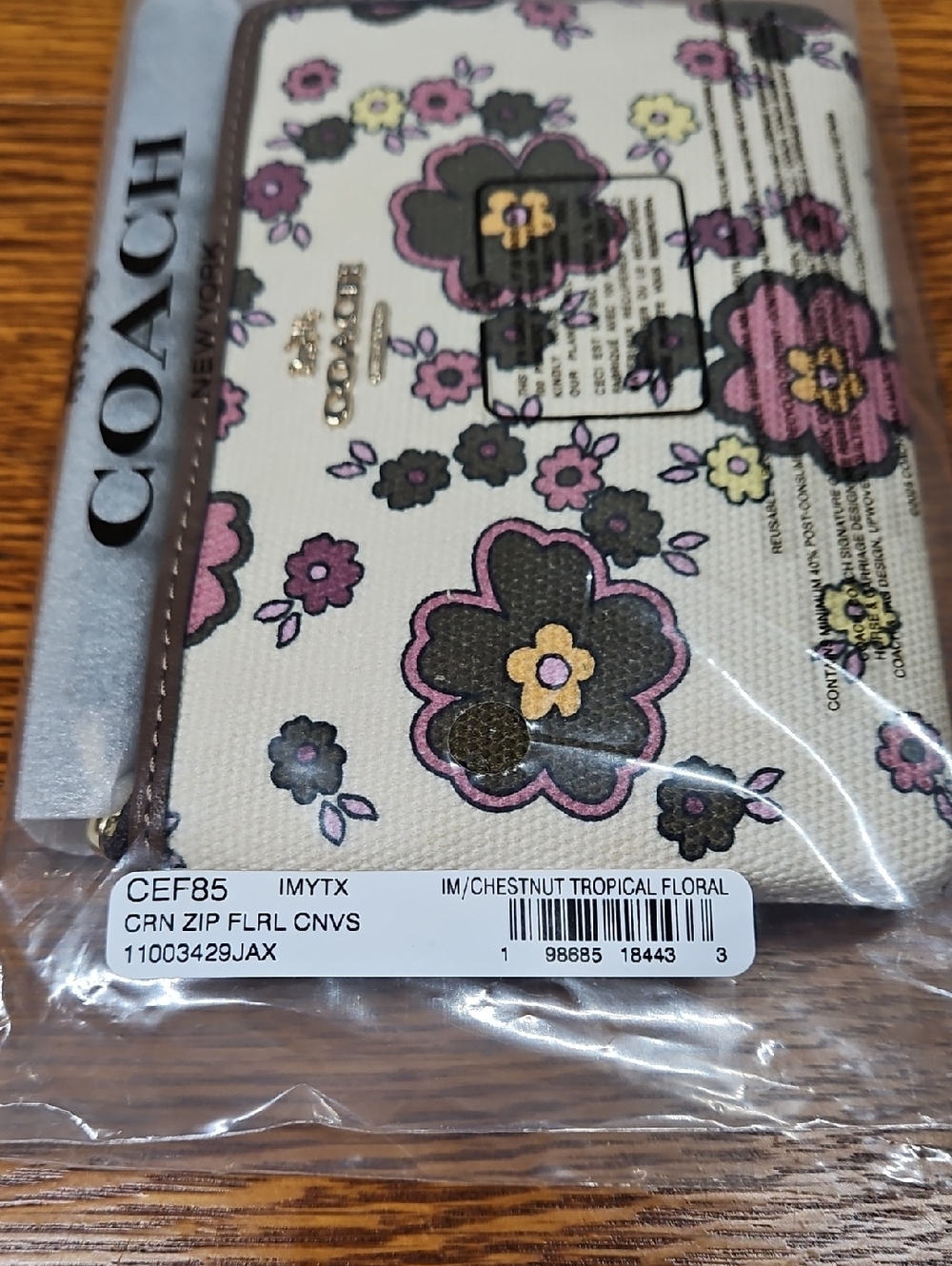 Coach Corner Zip Wristlet With Floral Print - Picture 3 of 4